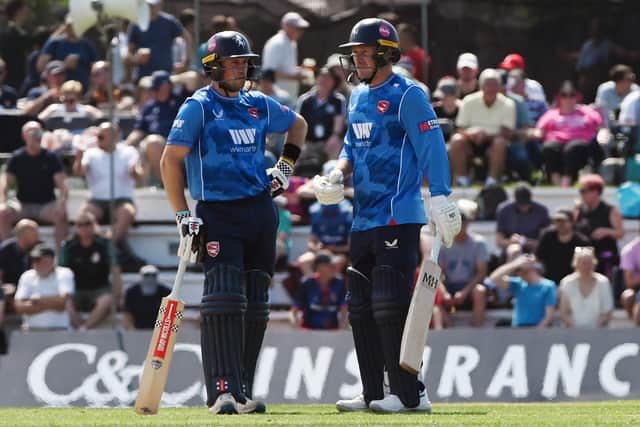 Kent batters Harry Finch (left) and Matt Parkinson put on a crucial stand before Parkinson took four Lancashire wickets at Stanley Park (photo: Michelle Adamson)