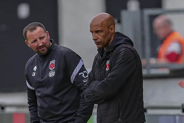 Andy Preece (right) on the touchline on Saturday (photo: David Airey/dia_images)