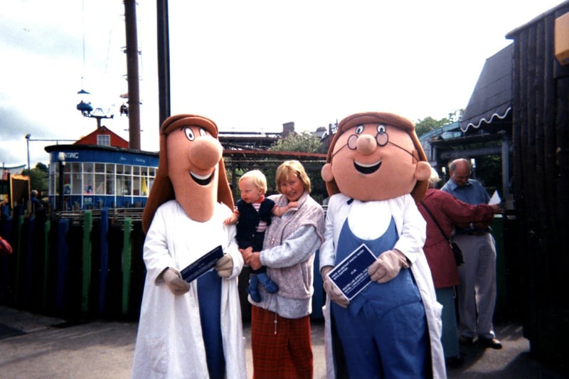 Matthew and Karen McLaughlin meet Sydney and The Gaffer - The Tetley Tea Folk -  at Morecambe's Frontierland.