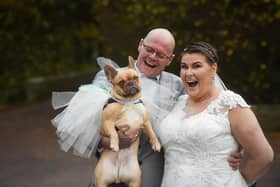 Sarah and Mark Rook renew their wedding vows at Ferrari's Country House Hotel & Restaurant with their dog Nellie