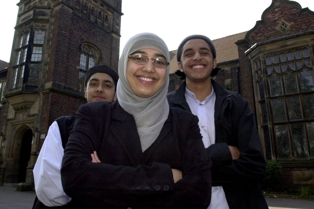 Moor Park High School pupils, from left, Omar Seedat, Sumaiya Sufi and Habibullah Munsh, who achieved the best GCSE grades this year at the school in Deepdale, Preston
