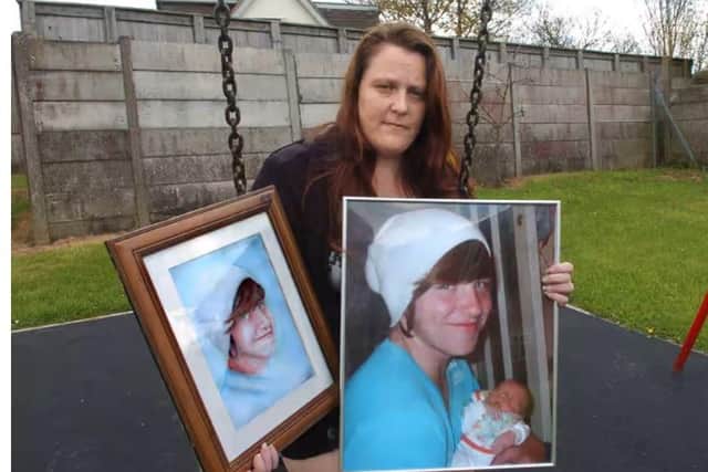 Rebecca Ramsay with a picture of her late son Dylan