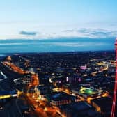 Blackpool Tower with light up red and white for the Lionesses after they reached their first World Cup final