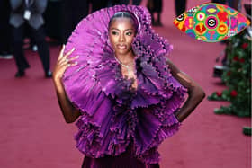 The new BBC presenter AJ Odudu poses upon arrival at the "Vogue World: London" event in September 2023. Main image: HENRY NICHOLLS/AFP via Getty Images. Inset: ITV.