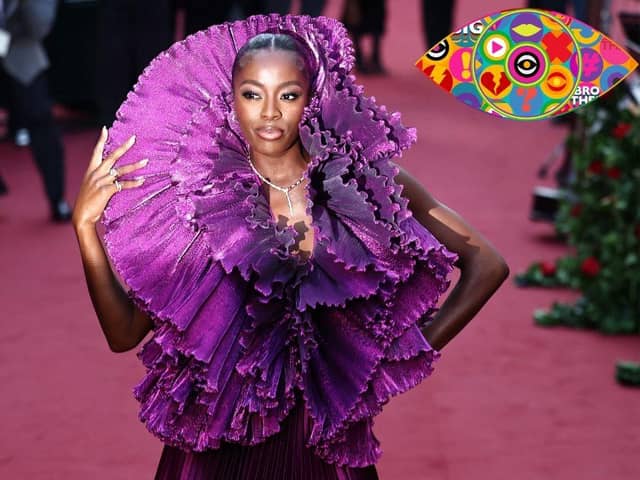 The new BBC presenter AJ Odudu poses upon arrival at the "Vogue World: London" event in September 2023. Main image: HENRY NICHOLLS/AFP via Getty Images. Inset: ITV.