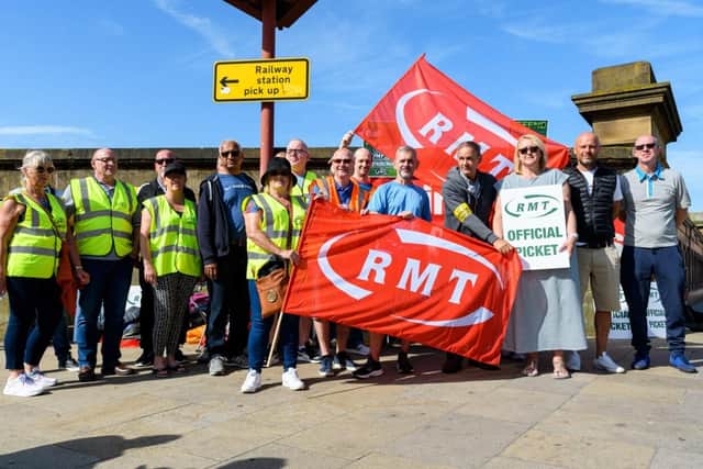 Some of the RMT pickets outside Preston Station.