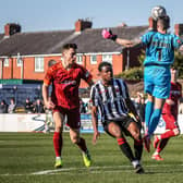 Chorley striker Millenic Alli is thwarted on Saturday against Blyth Spartans (Stefan Willoughby)