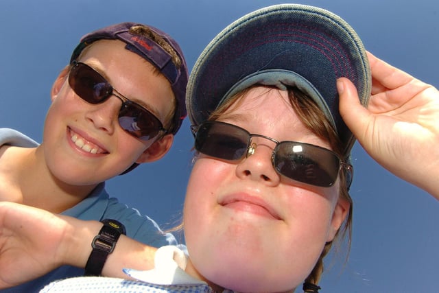 It wasn't just 1976 that saw some glorious hot weather - pictured here in 2006 Lea Endowed CE Primary School year 5 pupils, Thomas Simpson, 10 and Courtney Thompson, nine, keep cool in the heatwave