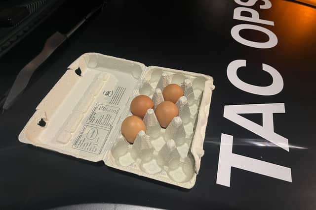 The driver and his passengers were seen pelting people with eggs whilst driving around Preston last night (Tuesday, December 13)