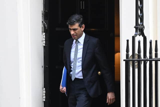 Chancellor of the Exchequer Rishi Sunak leaves 11 Downing Street for the House of Commons to deliver his Spring Statement on March 23, 2022 in London