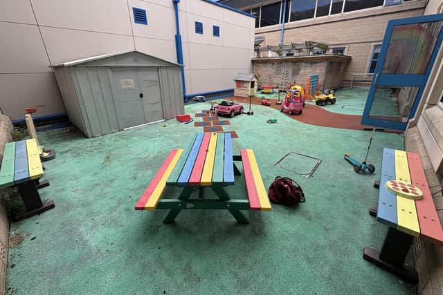 The outdoor play area which is in need of updating.