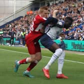Preston North End's Bambo Diaby in action with Middlesbrough's Duncan Watmore.