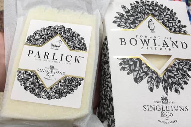 Taste it while you can - these two popular Singletons & Co cheeses, Forest of Bowland Cheddar and Parlick sheep's milk cheese, were on sale in Lancashire today.