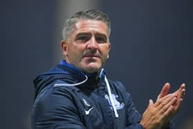 PNE boss Ryan Lowe at a wet Deepdale for the friendly against Hearts.