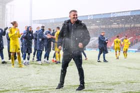 Preston North End manager Ryan Lowe celebrates after the match