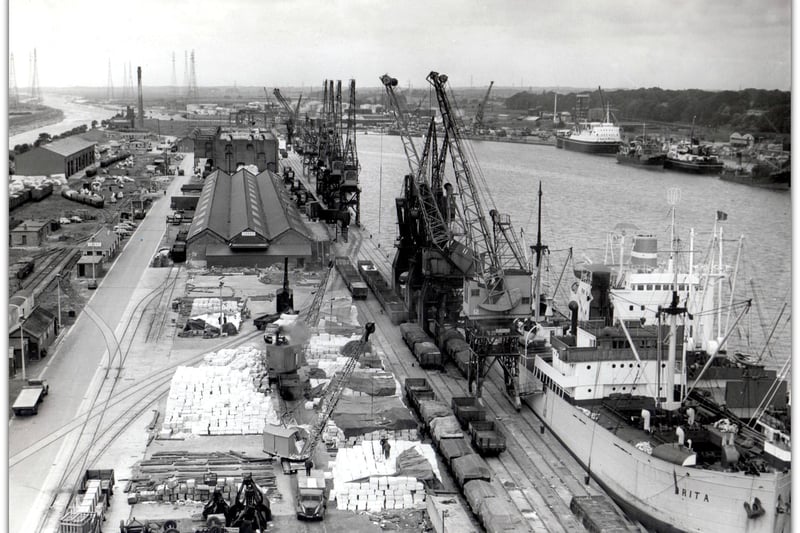 Elevated View of Preston Docks. June 13, 1960 
Photographed from the top of Pyke's grain elevator.