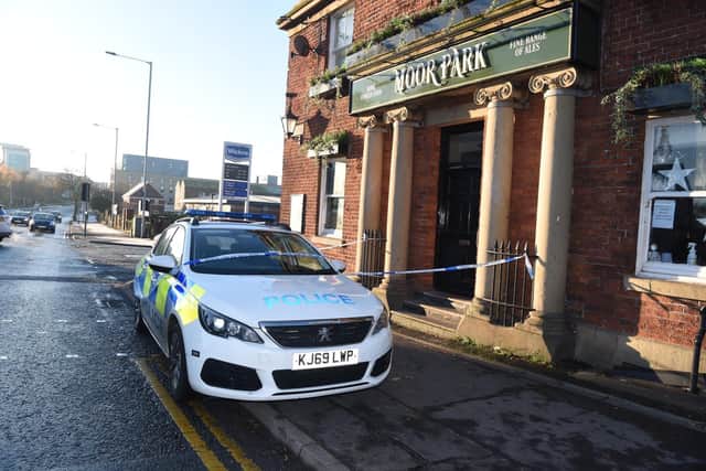 A police cordon is in place at the entrance to the Moor Park pub in Garstang Road, Preston this morning (Sunday, December 11)