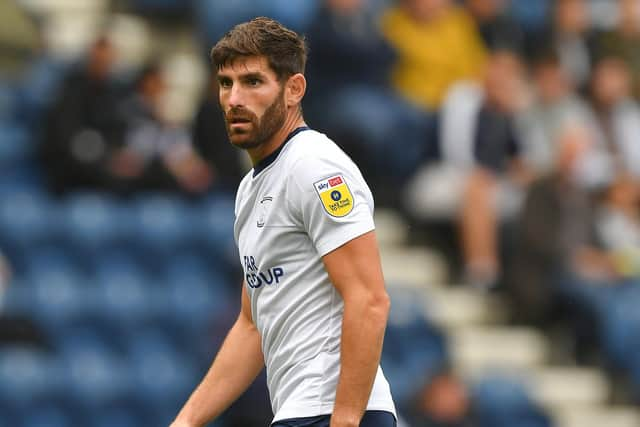 Preston North End stirker Ched Evans at Deepdale.