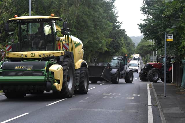 A variety of farming vehicles descended onto the A59 dual carriageway at 8am