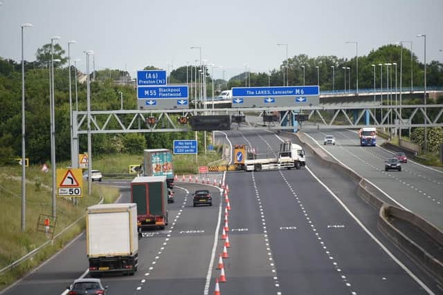 The recovery is taking place on the motorway just north of junction 32, parallel to the A6 in Barton