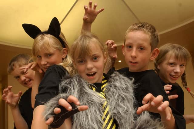 From left, Kyle Galea, 11, Daniella Jackson, 11, Sian Jolly, 11, Aaron Halshaw, 11, and Heather Lee, 11, from St Maria Goretti School as Cats in the  Preston Schools Music Festival