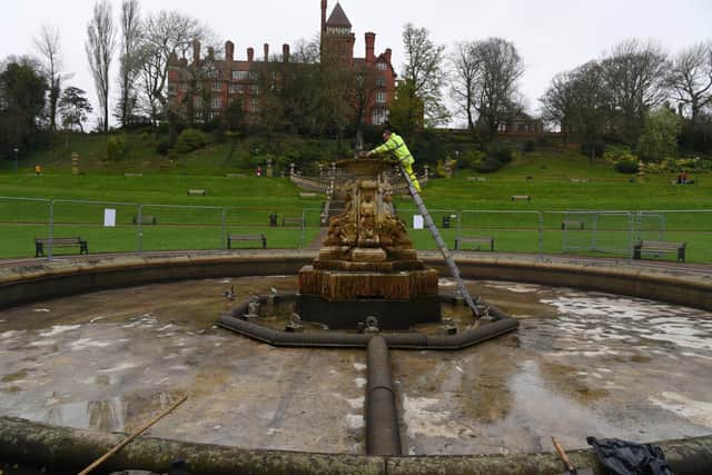 The fountain in Miller Park, Preston is being repaired and prepared in readiness for Easter