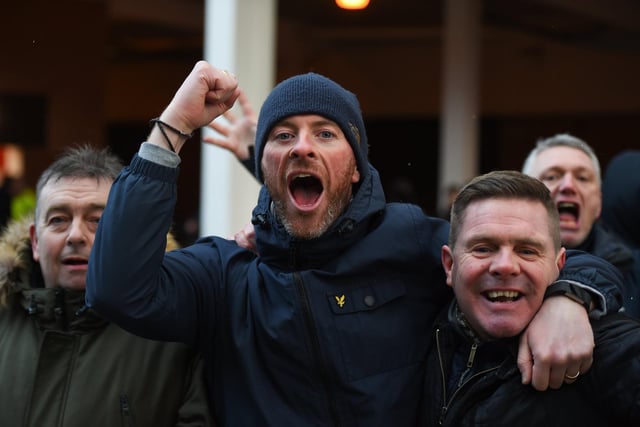 Preston supporters celebrate winning against Sunderland.