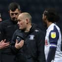 Alex Neil, manager of Preston North End, confronts match referee Tim Robinson following the Sky Bet Championship match between Preston North End and Nottingham Forest at Deepdale on January 2, 2021.