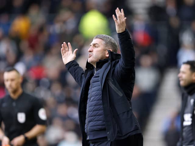 Preston North End manager Ryan Lowe during the defeat to Derby County at Pride Park