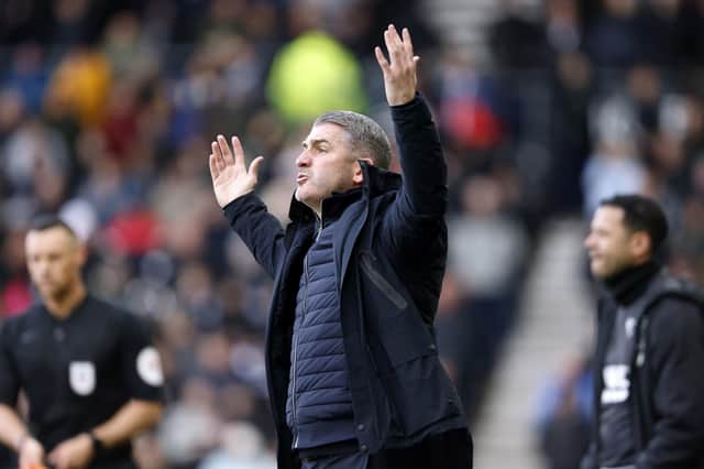 Preston North End manager Ryan Lowe during the defeat to Derby County at Pride Park