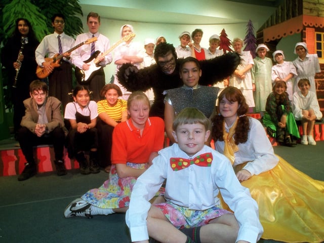 Some of the cast members from Ribbleton Hall High School's 1997 production of 'William Tell and the Six Dwarfs'