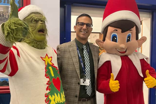 Christmas visitors with Headteacher Mr. Singh