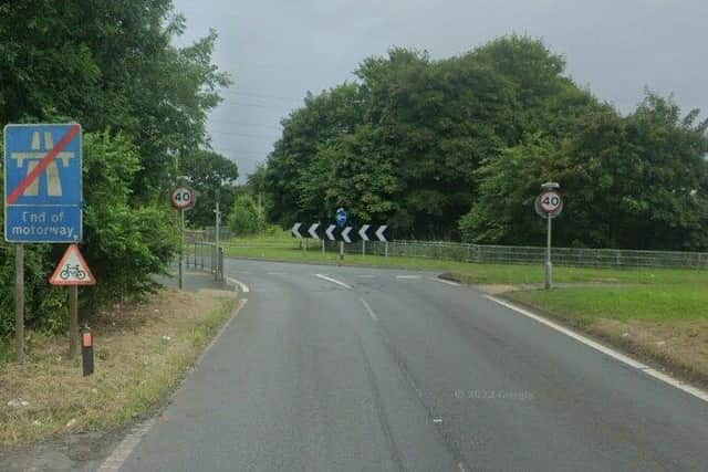 The M6 southbound exit slip road at junction 29 will get traffic lights as part of the highway mitigation measures for the new Lancashire Central development (image: Google)