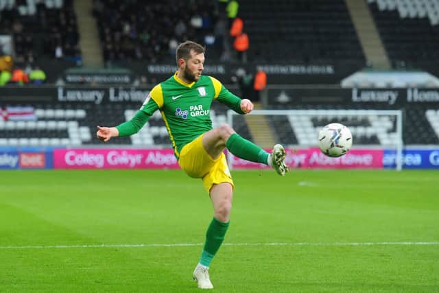 Preston North End winger Tom Barkhuizen in action against Swansea in January