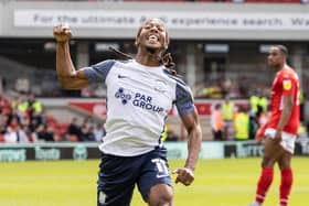 Preston North End's Daniel Johnson celebrates scoring the second goal at Barnsley