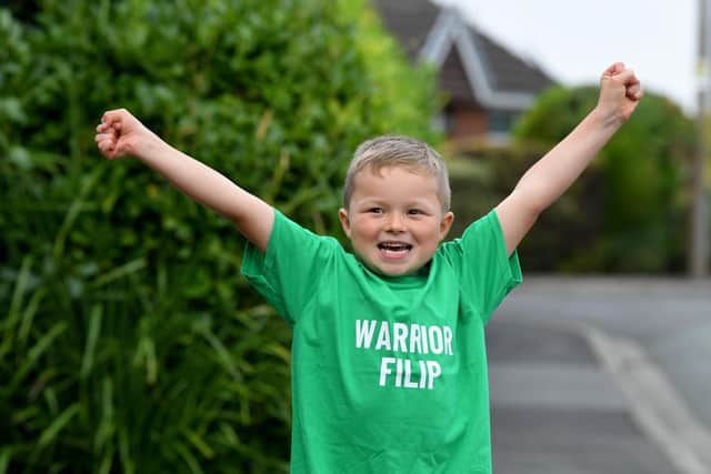 Liam Morton, 5, from Lostock Hall is going to walk  26 miles from Blackpool to Preston to help raise money for his warrior best friend Filip who is in need of treatment for a brain tumour