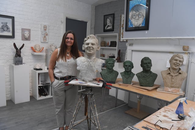 Leyland sculptor Stephanie Jane Matthews in her studio at Worden Park.