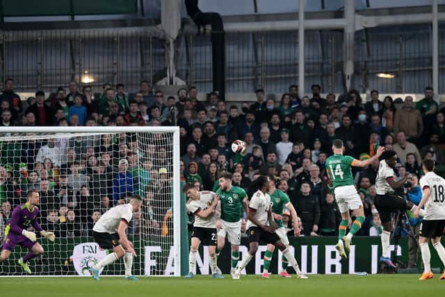 Alan Browne heads home for the Republic of Ireland against Belgium