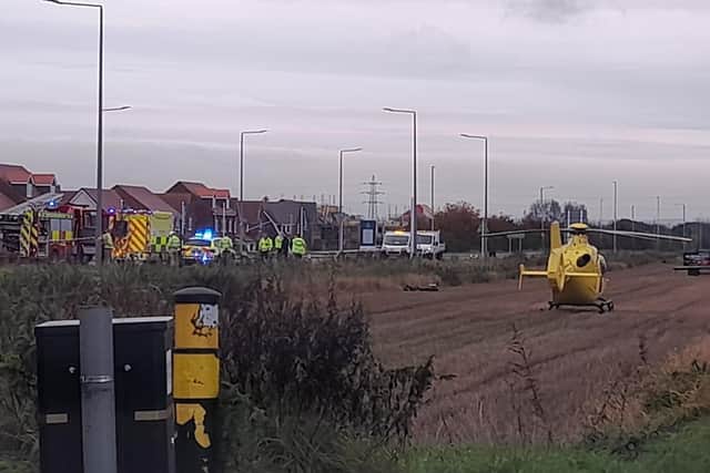 Police have closed Flensburg Way at the 'Tank roundabout' in Leyland after a serious crash this morning (Thursday, October 19)