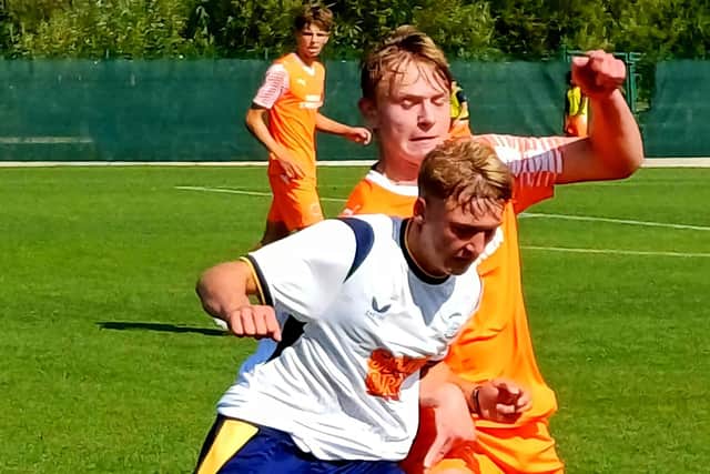 Action from the game between Blackpool and Preston’s Under-19s in the EFL Alliance