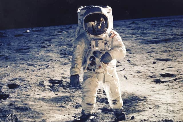 30Th Anniversary Of Apollo 11 Landing On The Moon (9 Of 20): Astronaut Edwin E. Aldrin Jr., Lunar Module Pilot, Is Photographed Walking Near The Lunar Module During The Apollo 11 Extravehicular Activity. Man's First Landing On The Moon Occurred Today At 4:17 P.M. July 20, 1969 As Lunar Module "Eagle" Touched Down Gently On The Sea Of Tranquility On The East Side Of The Moon. The Lm (Lunar Module) Landed On The Moon On July 20, 1969 And Returned To The Command Module On July 21. The Command Module Left Lunar Orbit On July 22 And Returned To Earth On July 24, 1969. Apollo 11 Splashed Down In The Pacific Ocean On 24 July 1969 At 12:50:35 P.M. Edt After A Mission Elapsed Time Of 195 Hrs, 18 Mins, 35 Secs. (Photo By Nasa/Getty Images)