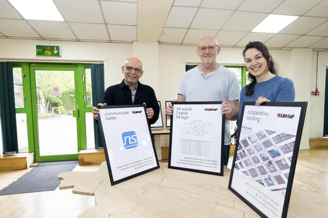 Dr Ali Al-Assam of the NewsSocial Cooperative, Chris Davis from Brookfield Spaceplace and UCLan project assistant Alina Belousova.