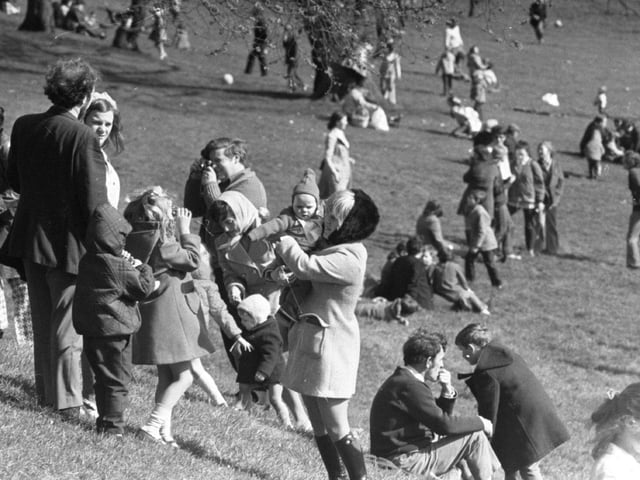 Avenham Park during the traditional Easter Monday egg-rolling festival.