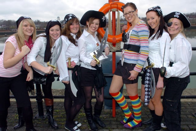 Year 11 pupils at Lostock Hall High School, dressed as pirates for the St Catherine's Hospice fun run at Preston Docks