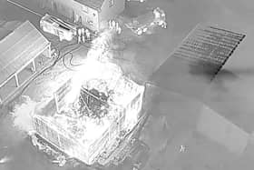 A ‘large quantity of straw’ caught fire inside an outbuilding in Red Cat Lane, Burscough (Credit: @LfrsDrone)
