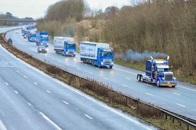 Fox Brothers of Blackpool staged a convoy on the M55 as 66 trucks went to Liverpool for the ending of a construction project.