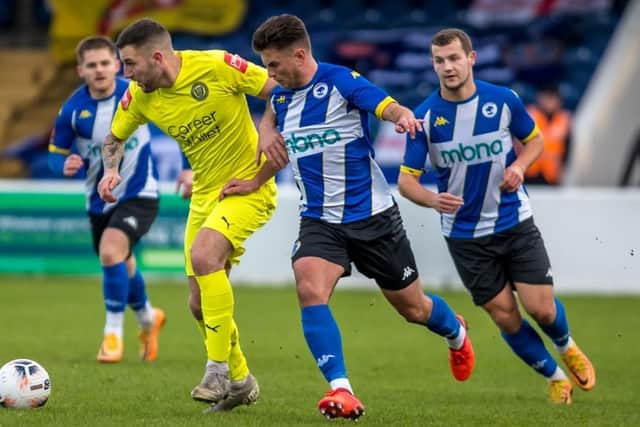 Nico Evangelinos on the ball against Chester (photo: Phil Dawson)