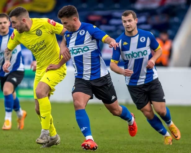 Nico Evangelinos on the ball against Chester (photo: Phil Dawson)