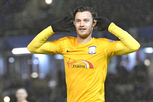 Prestons Will Keane celebrates his goal against Burnley in the Championship game at Turf Moor.