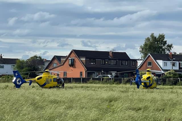 Air ambulances landing near the scene in Sumpter Croft, Penwortham August 1 (Photo by Jack (submitted)